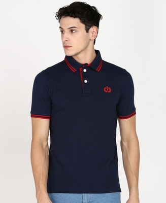 PROVOGUE Solid Men Polo Neck Navy Blue T-Shirt