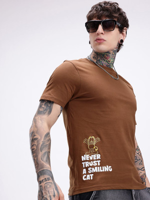 Kook N Keech Printed Men Round Neck Brown T-Shirt