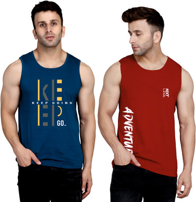 SLOWLORIS Printed, Colorblock Men Round Neck Dark Blue, Maroon T-Shirt