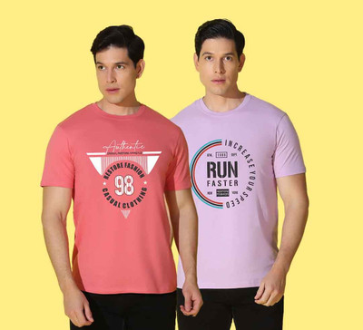 WOOSTRO Printed Men Round Neck Pink, Purple T-Shirt