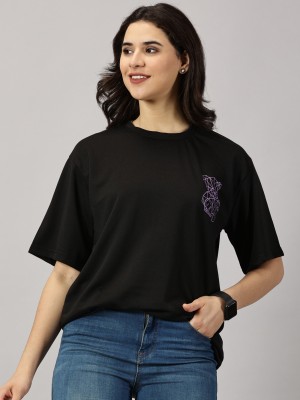 RodZen Printed Women Round Neck Black T-Shirt