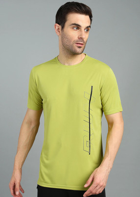 Adrenex Solid Men Round Neck Light Green T-Shirt