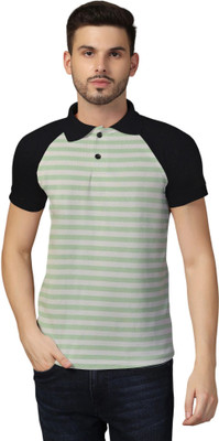 Blisstone Striped Men Polo Neck Green T-Shirt