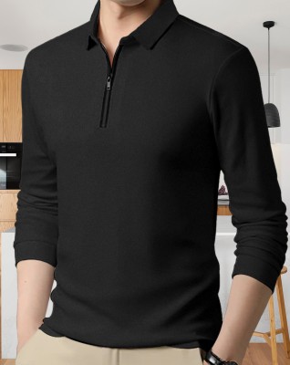 EyeBogler Solid Men Polo Neck Black T-Shirt