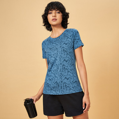 Ajile By Pantaloons Printed Women Round Neck Blue T-Shirt