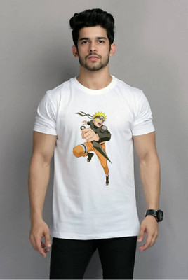 Smrink Printed Men Round Neck White T-Shirt