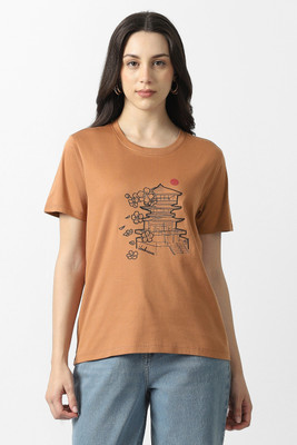 VAN HEUSEN Graphic Print Women Round Neck Orange T-Shirt