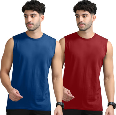 JB Jagoboy Solid Men Round Neck Dark Blue, Maroon T-Shirt