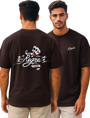 Jump Cuts Printed Men Round Neck Brown, White T-Shirt