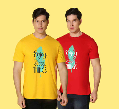 WOOSTRO Typography Men Round Neck Yellow, Red T-Shirt