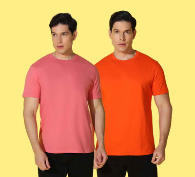 WOOSTRO Printed Men Round Neck Orange, Pink T-Shirt