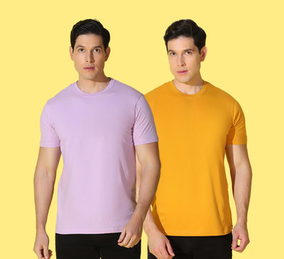 WOOSTRO Typography, Solid Men Round Neck Purple, Yellow T-Shirt
