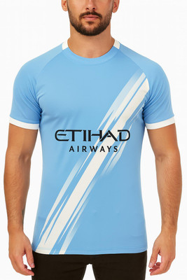 SSA Printed Men Polo Neck Blue T-Shirt
