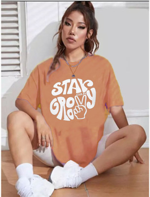 SHRASHTI Printed Women Round Neck Orange T-Shirt