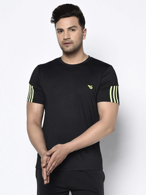 GLITO Solid Men Round Neck Green, Black T-Shirt