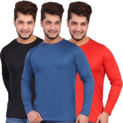 KASPY Solid Men Round Neck Black, Dark Blue, Red T-Shirt