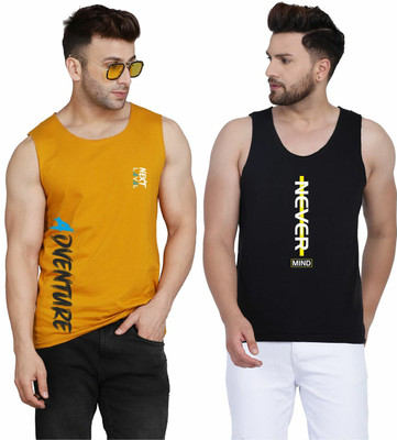 SLOWLORIS Printed Men Round Neck Black, Yellow T-Shirt