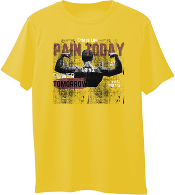 VIRAJ VINTAGE Printed Men Round Neck Yellow T-Shirt