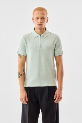 Snitch Self Design Men Polo Neck Light Green T-Shirt