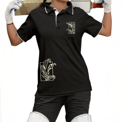 Fighterhero Printed Women Polo Neck Grey T-Shirt