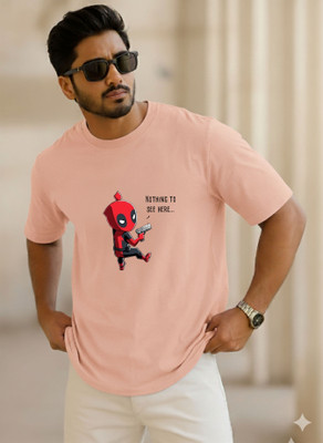 SINNER STREET Printed, Cartoon, Self Design Men Round Neck Brown T-Shirt
