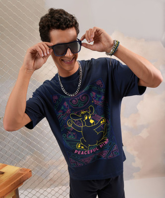 HIGHLANDER Printed, Typography Men Round Neck Navy Blue T-Shirt