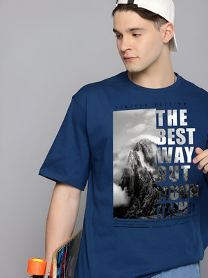 R.Code by The Roadster Life Co. Graphic Print Men Round Neck Blue T-Shirt