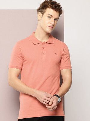 FROSEN FOX Solid Men Polo Neck Pink T-Shirt