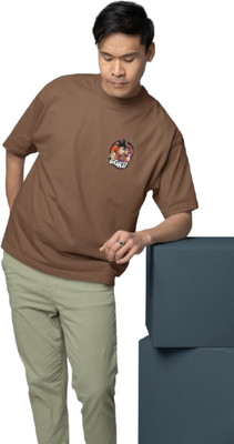 PD CLORI Printed Men Round Neck Brown T-Shirt