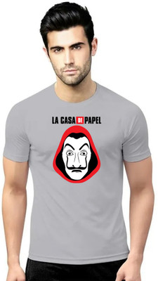 LV CARE Printed Men Round Neck Grey T-Shirt