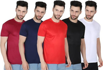 P collection Solid Men Round Neck Maroon, Navy Blue, Red, Black, White T-Shirt