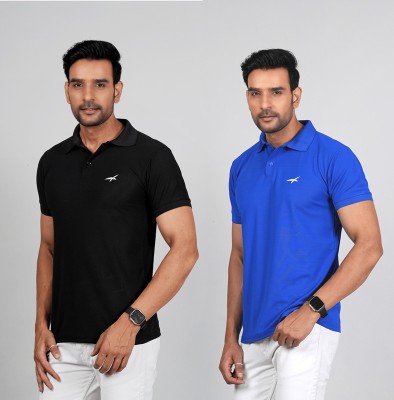 seri choice Solid Men Polo Neck Black, Blue T-Shirt