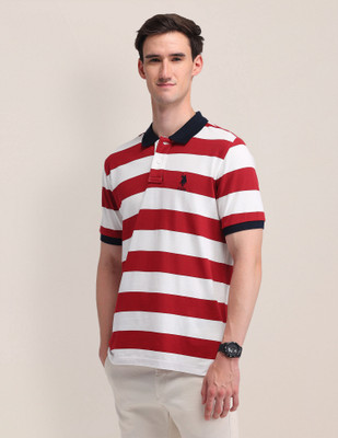 U.S. POLO ASSN. Striped Men Polo Neck Red T-Shirt