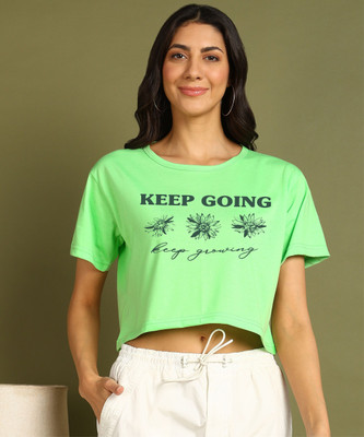 Moda Rapido Printed Women Round Neck Light Green T-Shirt