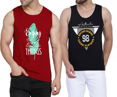 WOOSTRO Printed Men Round Neck Maroon, Black T-Shirt