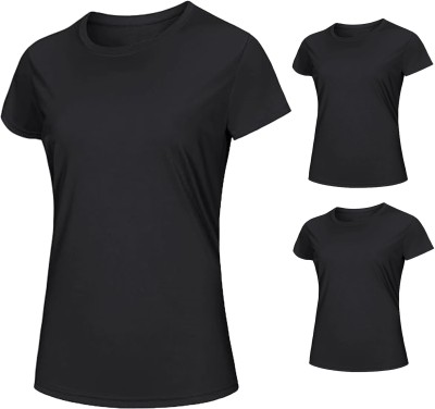 UMMISS Solid Women Round Neck Black T-Shirt