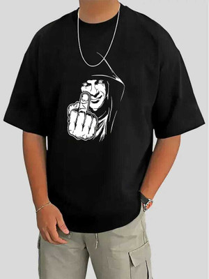 UG Fashion Printed Men Round Neck Black T-Shirt