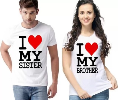 PRINTISTA Graphic Print Couple Round Neck White T-Shirt