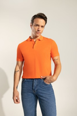 defacto Solid Men Polo Neck Orange T-Shirt