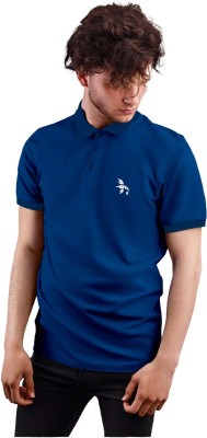 LANGOSTA Solid Men Polo Neck Blue T-Shirt