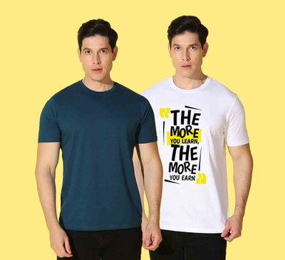 WOOSTRO Solid, Printed Men Round Neck Multicolor T-Shirt