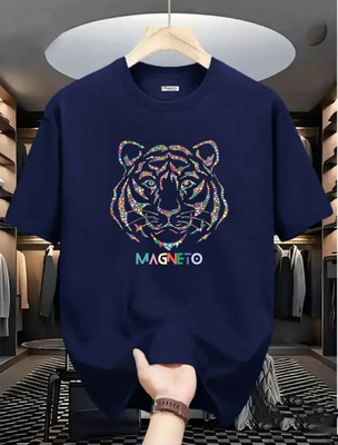 Magneto Graphic Print Men Round Neck Navy Blue T-Shirt