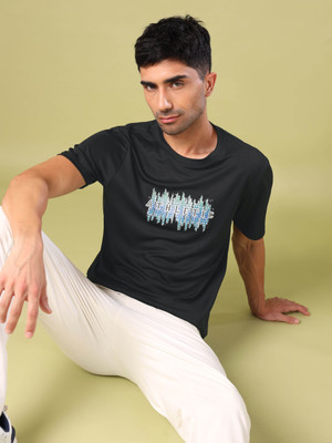 TECHNOSPORT Graphic Print Men Crew Neck Black T-Shirt