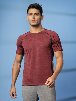 CHKOKKO Self Design Men Round Neck Maroon T-Shirt