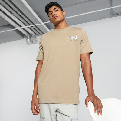 PUMA Solid Men Crew Neck Beige T-Shirt