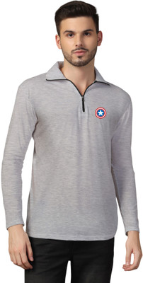 GEUM Solid Men Polo Neck Silver T-Shirt