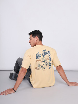 LEE Printed, Typography Men Round Neck Beige T-Shirt