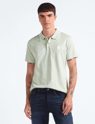 FLYING MACHINE Printed Men Polo Neck Green T-Shirt