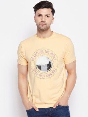 98 Degree North Graphic Print, Typography Men Round Neck Yellow T-Shirt