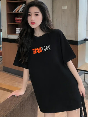 EKADRAVIN Graphic Print Women Round Neck Black T-Shirt